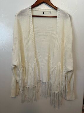 Women's Cream Fringe Open-Front Sweater Cardigan Boho Western Bridal